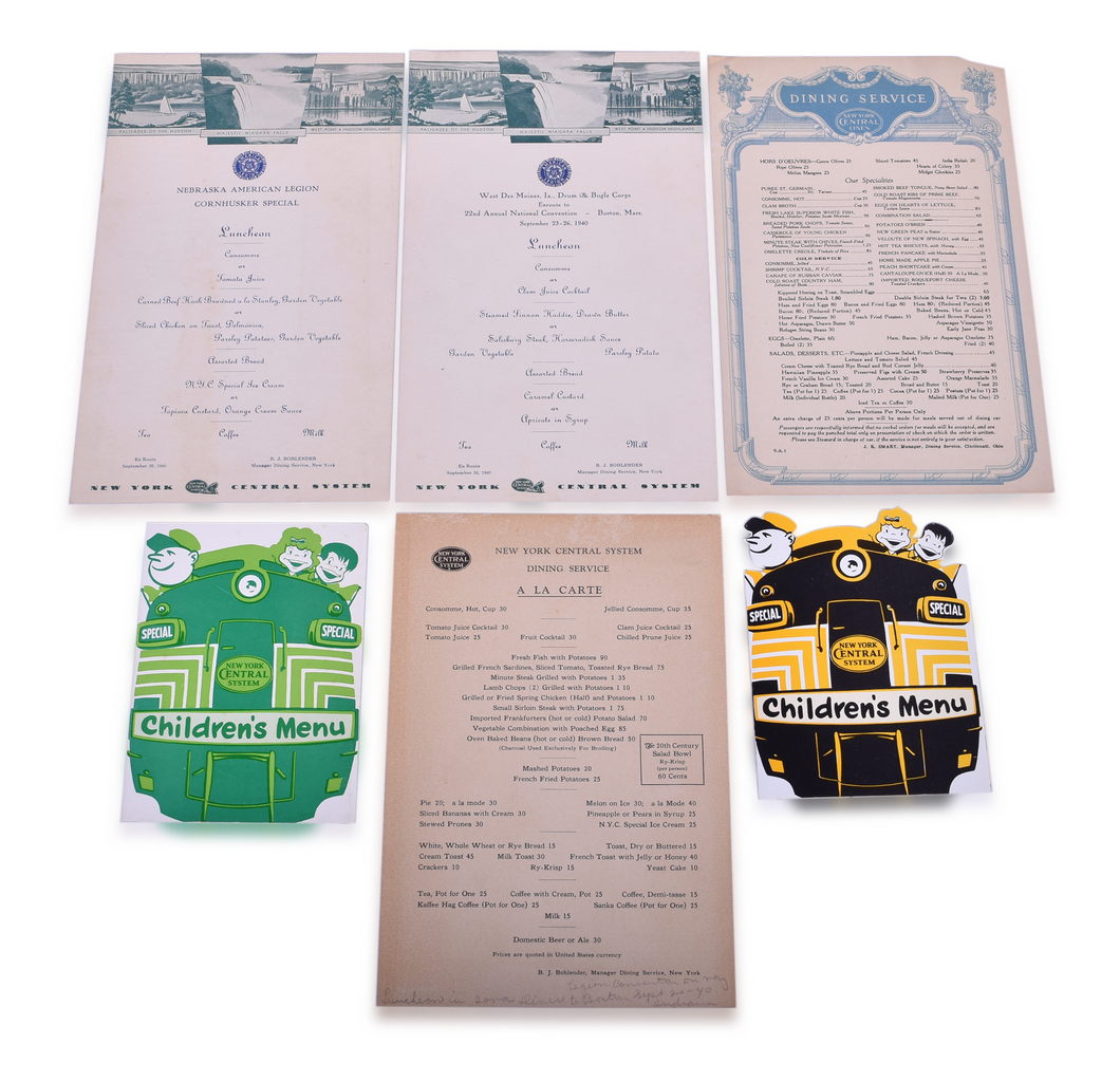 3049 - Six New York Central Railroad Menus - 1927 Big Four Route, Cornhusker Special, Children's Menus, and More thumbnail