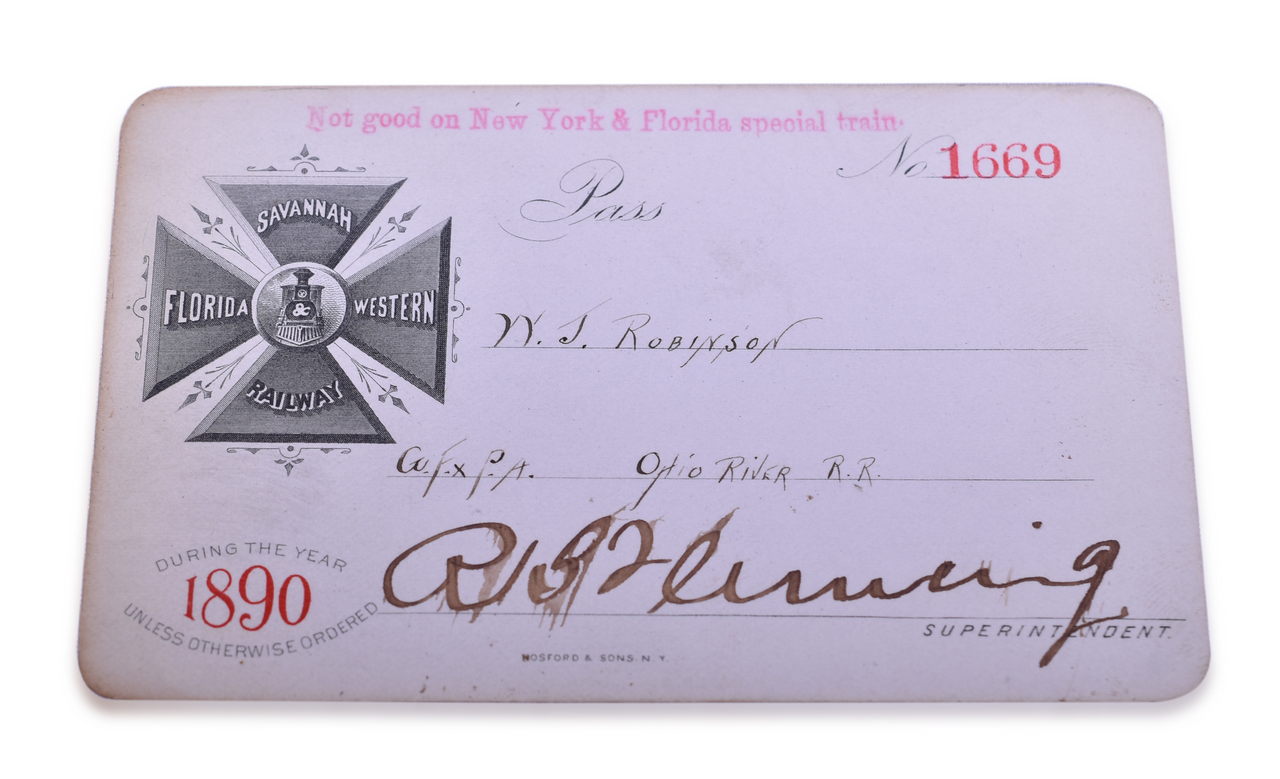 3051 - 1890 Savannah, Florida & Western Railway Annual Pass thumbnail