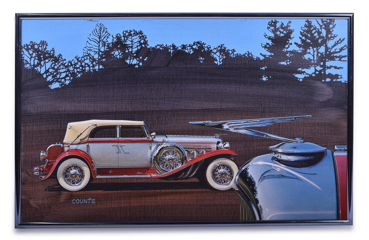 3558 - Original Gray Counts Automotive Painting - Duesenberg Convertible thumbnail