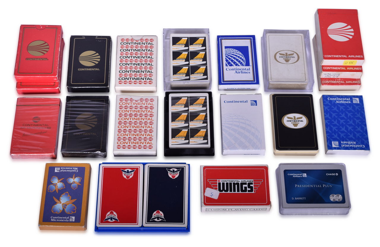 3567 - Twenty-Two Continental Airlines Playing Card Decks Including New Old Stock thumbnail