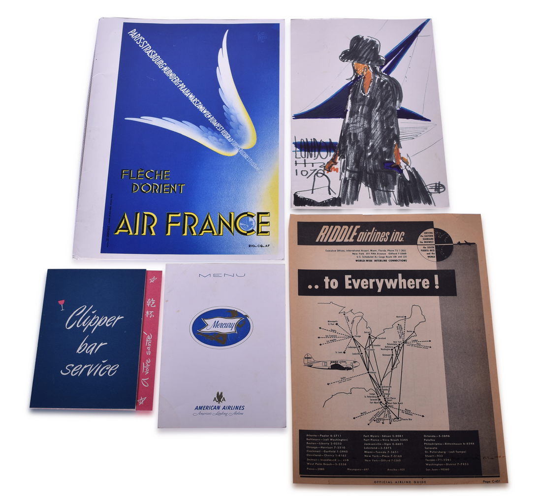 3571 - Five Airline Menus and Advertisement - Air France, Riddle Airlines, American, and Pan American World Airways thumbnail