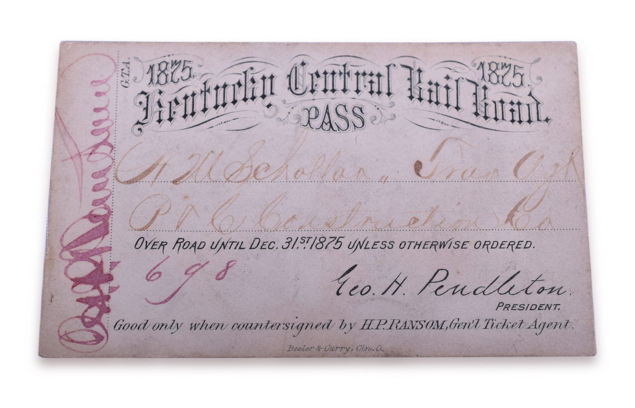 3067 - 1875 Kentucky Central Railroad Annual Pass thumbnail