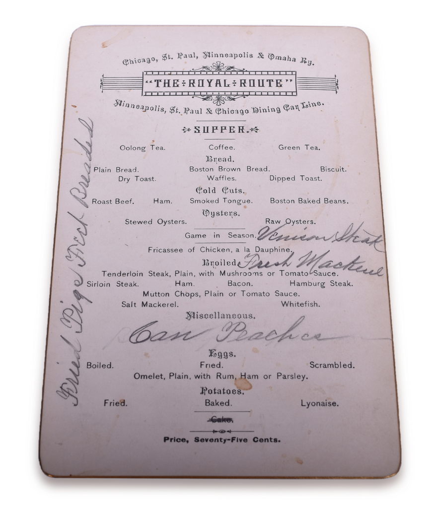 3073 - Chicago, St. Paul, Minneapolis & Omaha Railway Royal Route Supper Menu and Wine List thumbnail