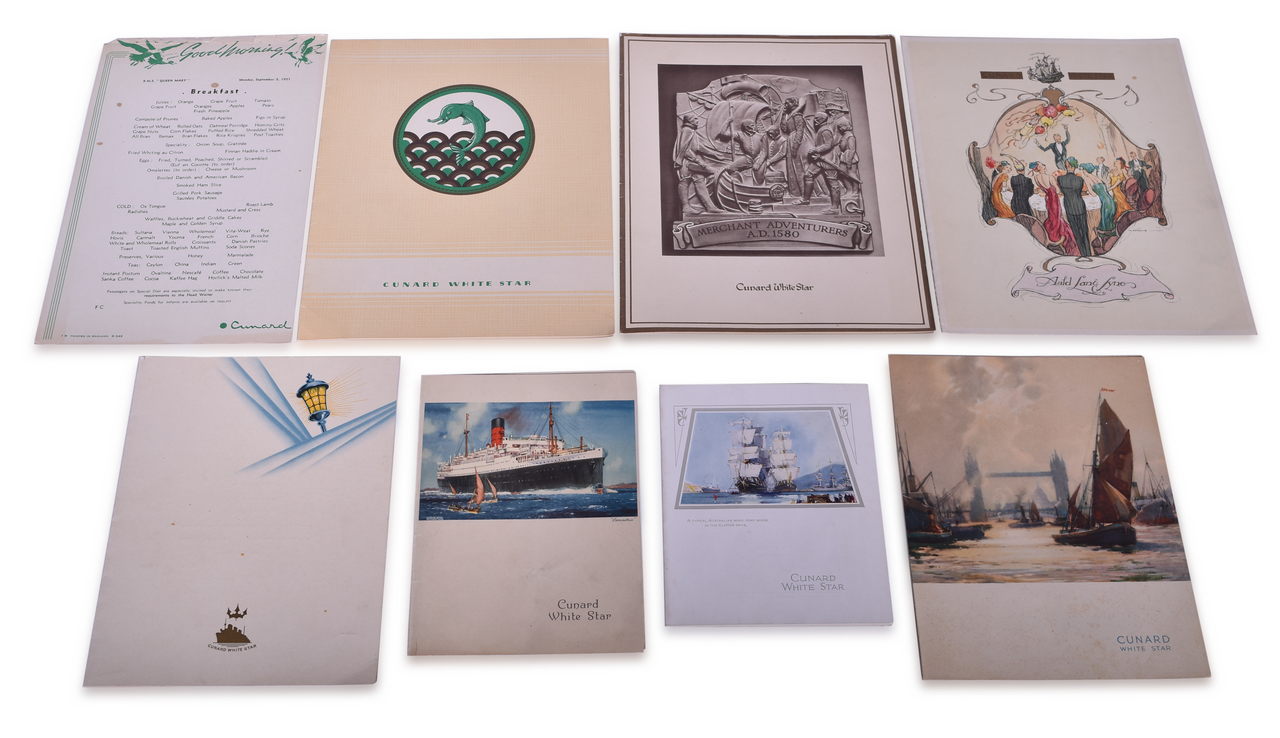 3575 - Eight Cunard Cruise Ship Menus - RMS Aquitania, Laconia, Queen Mary, and Queen Elizabeth - 1935 to 1951 thumbnail
