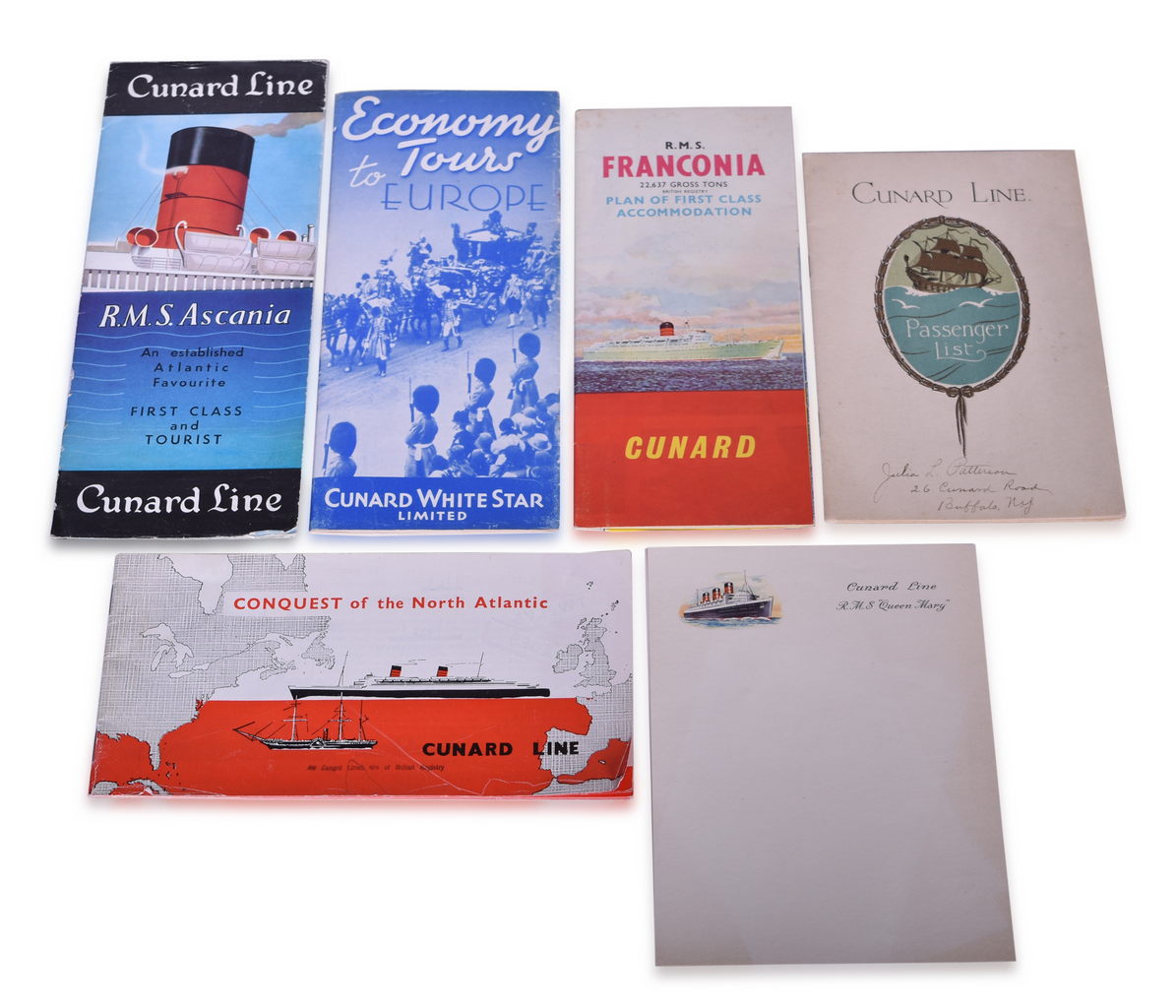 3577 - Six Cunard Line and White Star Steamship Paper Items - Travel Guides, Brochures, 1929 Passenger List, and Stationery thumbnail