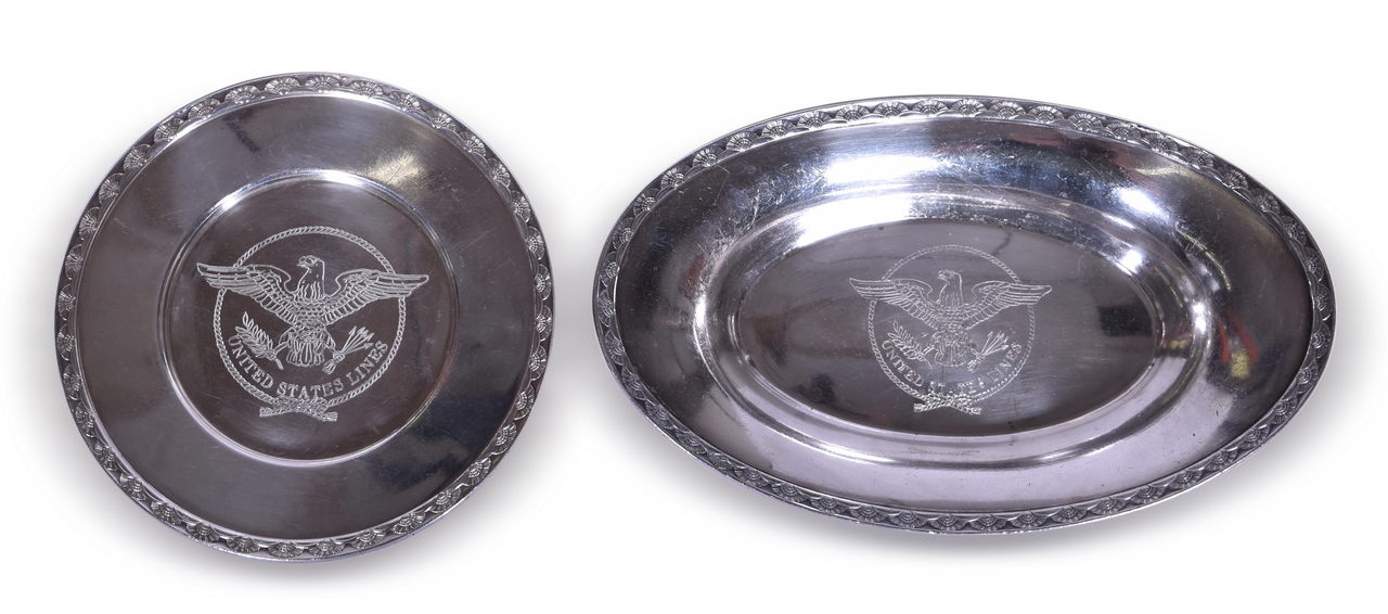3587 - United States Lines Steamship SS Manhattan Silver Oval Bread Tray and Under Liner Tray Plate thumbnail