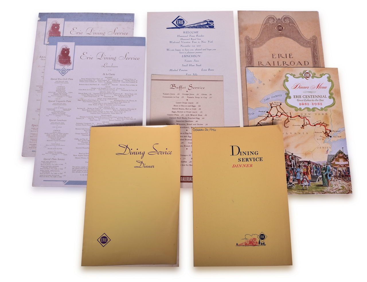 3087 - Eight Erie Railroad Dining Car Menus - 1930 to 1957 thumbnail