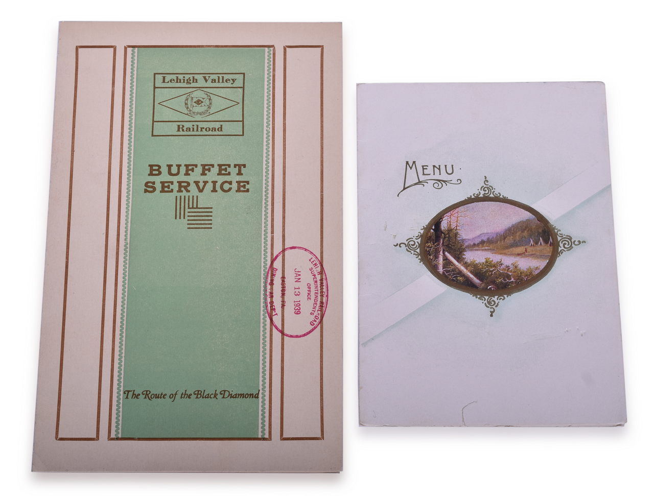 3089 - Two Lehigh Valley Railroad Menus - 1928 Annual Road Inspection Special Menu and 1939 Buffet Service thumbnail