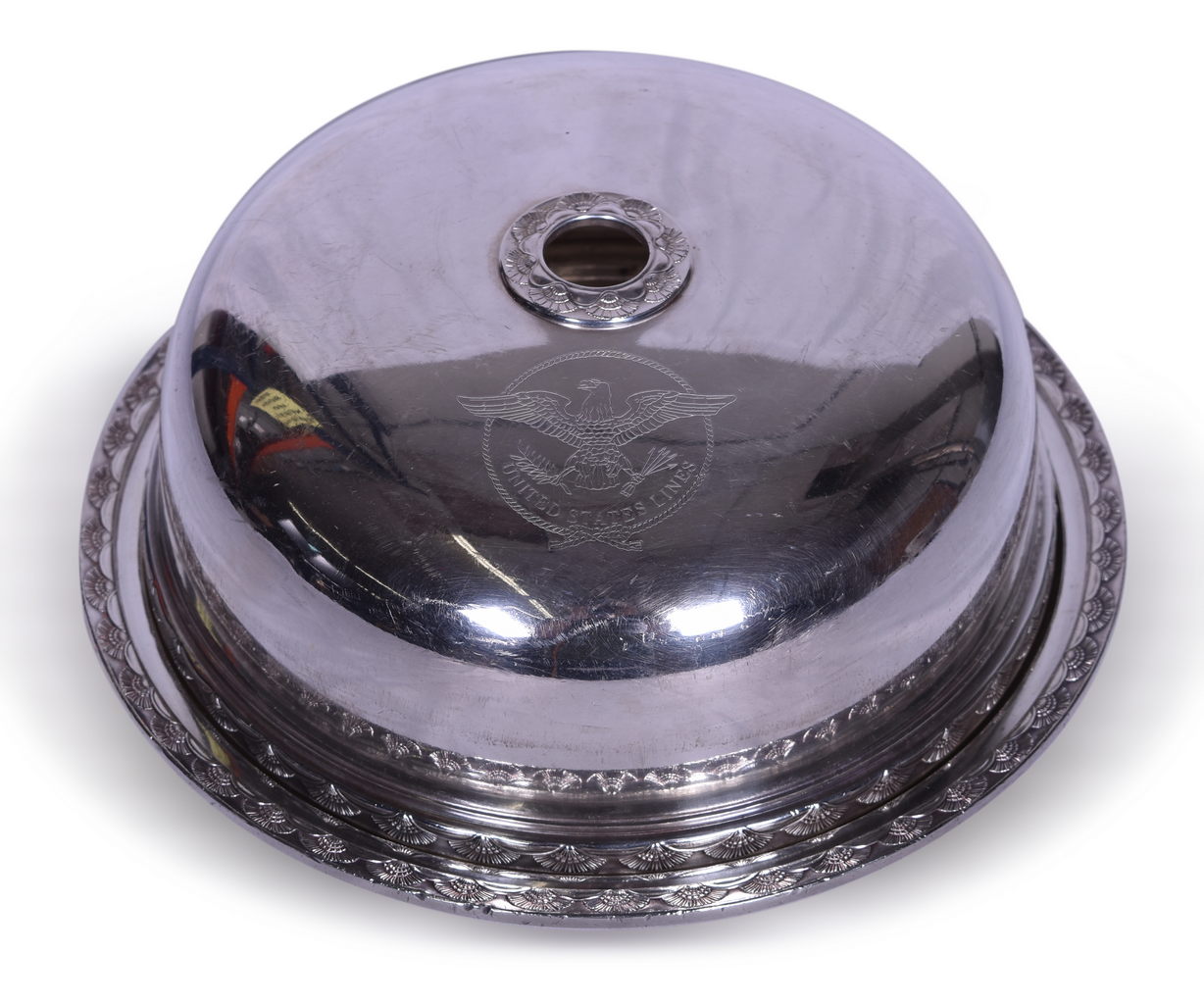 3589 - United States Lines Steamship SS Manhattan Silver Hot Food Cover and Under Liner Tray Plate thumbnail