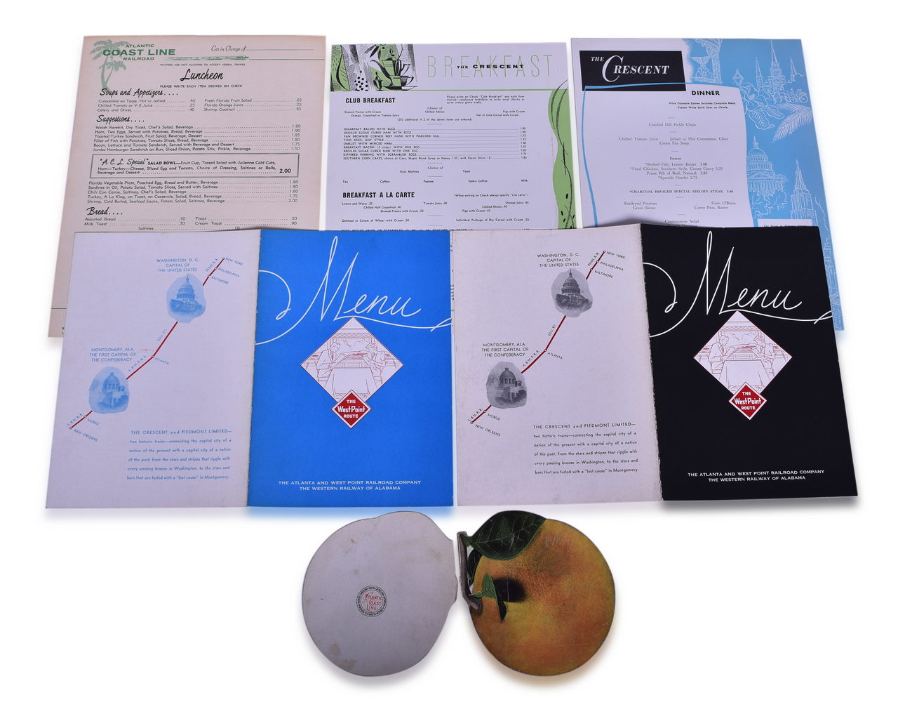 3093 - Six Southeastern Railroad Menus - Atlantic Coast Line, Southern, and Atlanta & West Point thumbnail