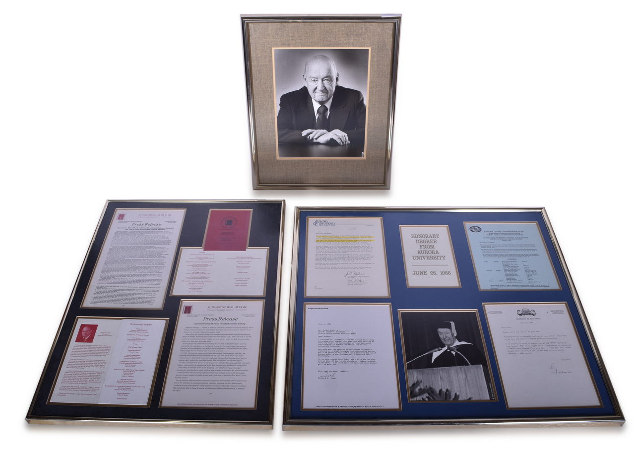3594 - Gordon Buehrig Framed Ephemera - Honorary Degree, Automotive Hall of Fame Induction thumbnail