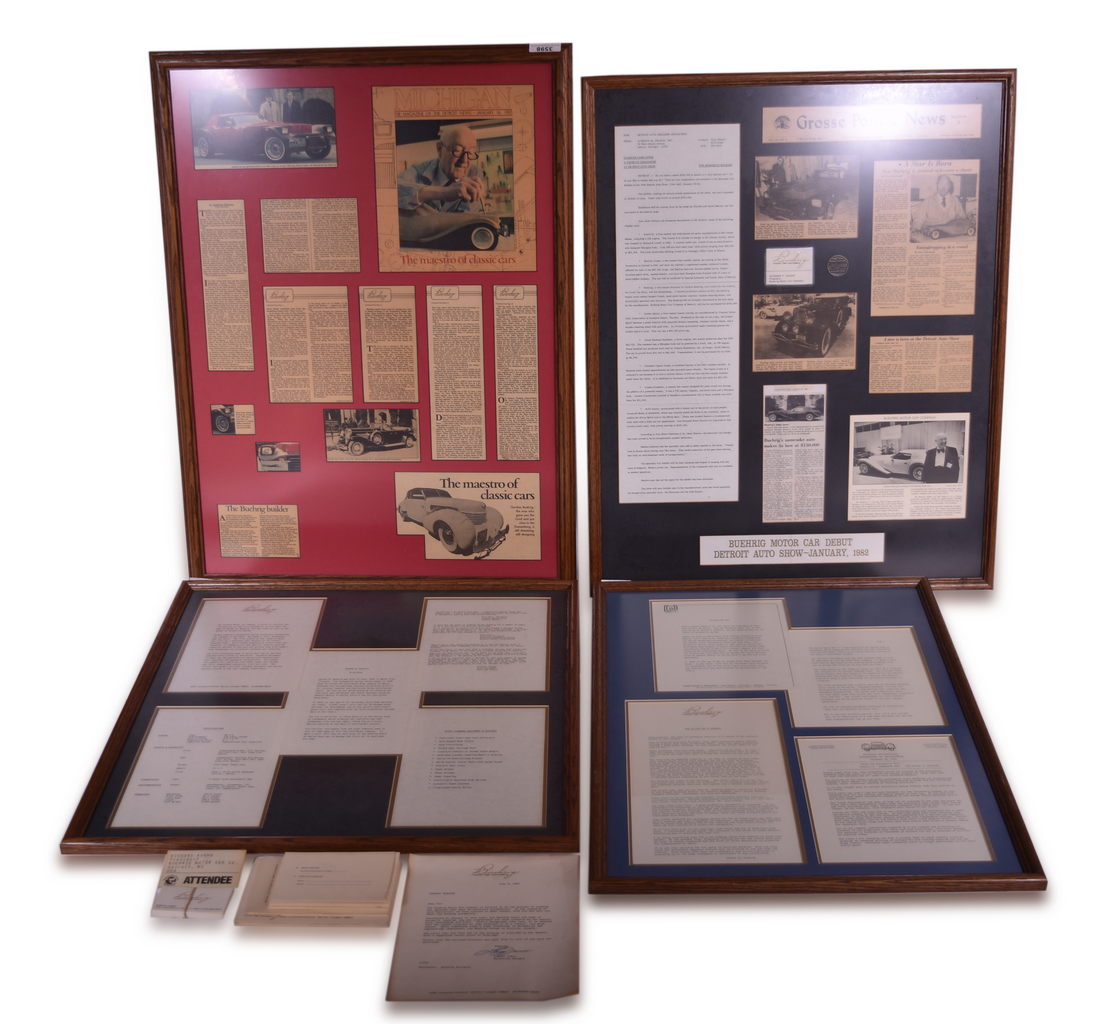 3598 - Buehrig Motor Car Company Framed Paper Ephemera - Detroit Auto Show, Dealer Info, Press Releases thumbnail
