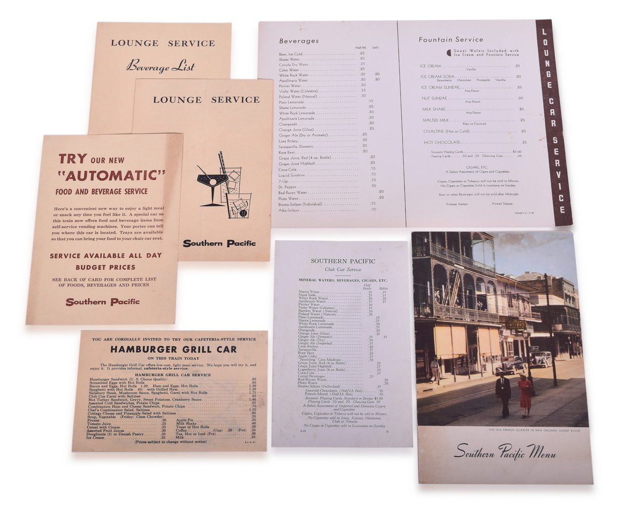 3103 - Seven Southern Pacific Railroad Menus - 1932 Club Car Service, 1941 Good Neighbor Tour, and More thumbnail