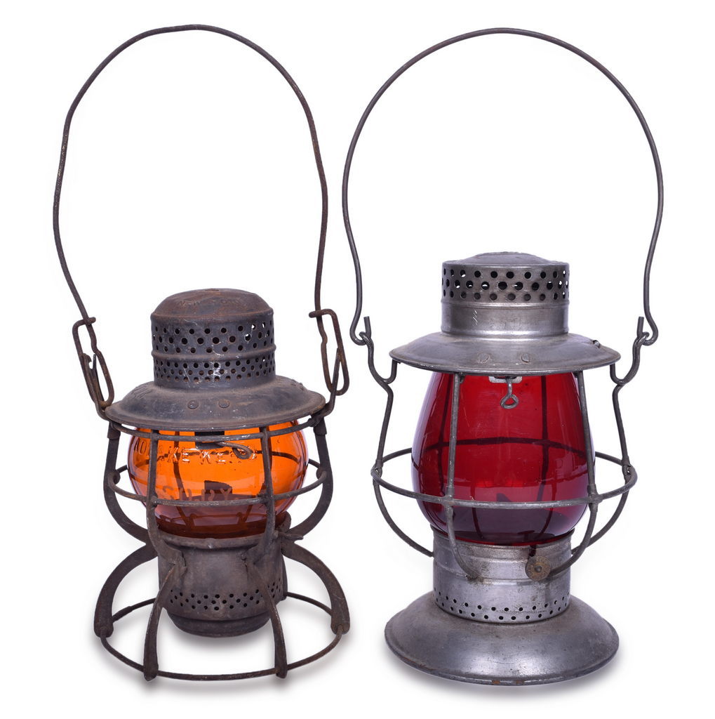 3130 - Pair of Louisville and Nashville Railroad Lanterns - Red and Amber Globe. thumbnail