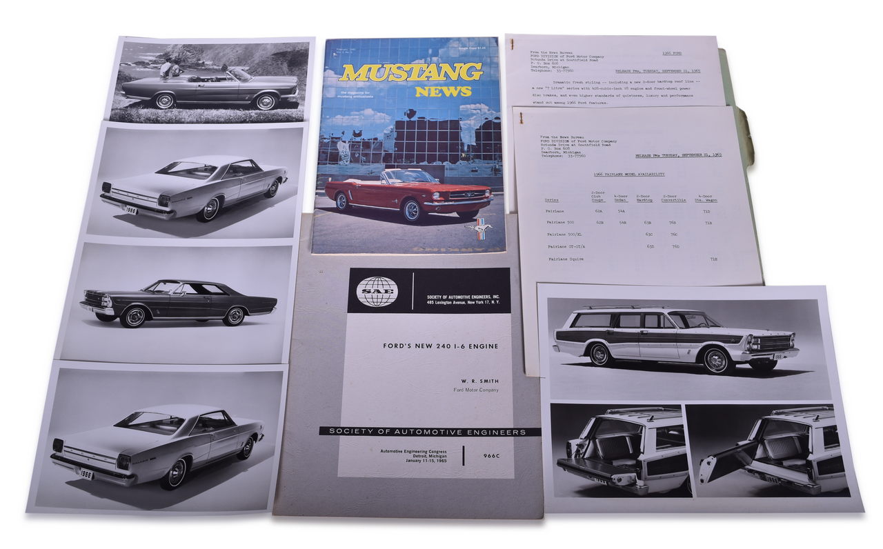 3641 - 1966 Ford Galaxie Media Packet, 1965 240 I-6 Engine Booklet, and 1980 Mustang News Magazine thumbnail