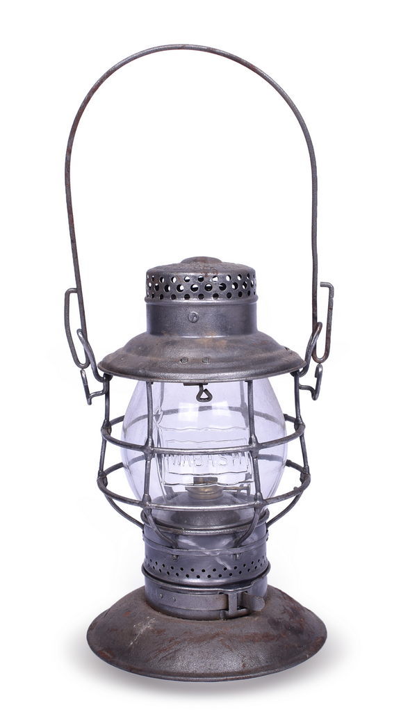 3138 - Adams & Westlake Wabash Railroad Bell Bottom Lantern With Flag Cast Clear Globe thumbnail