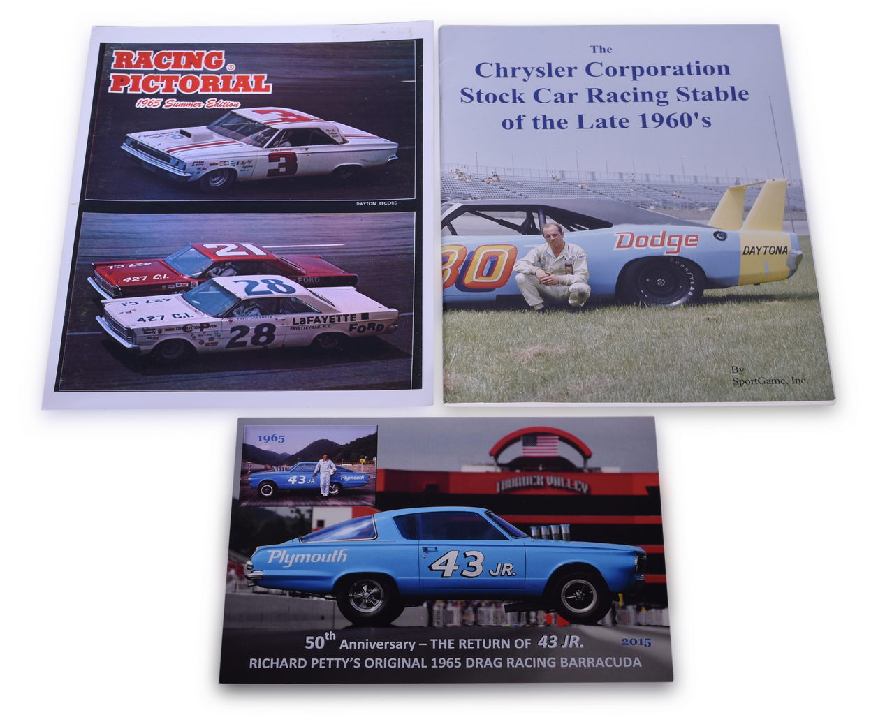 3665 - Chrysler Stock Car Racing Stable of the 1960s Picture Book, 1965 Racing Pictorial Photo, and 50th Anniversary Richard Petty Photo Card thumbnail