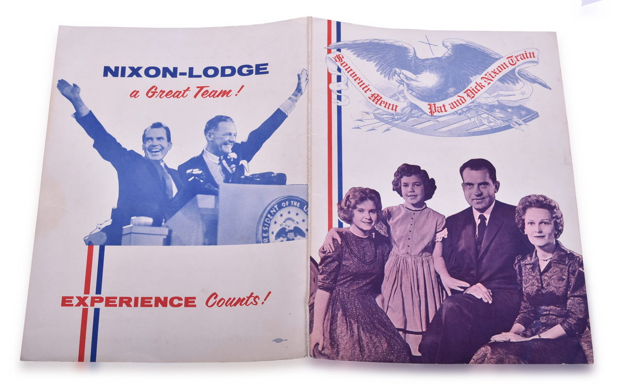 3159 - 1960 Pat and Dick Nixon Pennsylvania Railroad Special Train Souvenir Menu - Presidential Campaign Special Menu thumbnail
