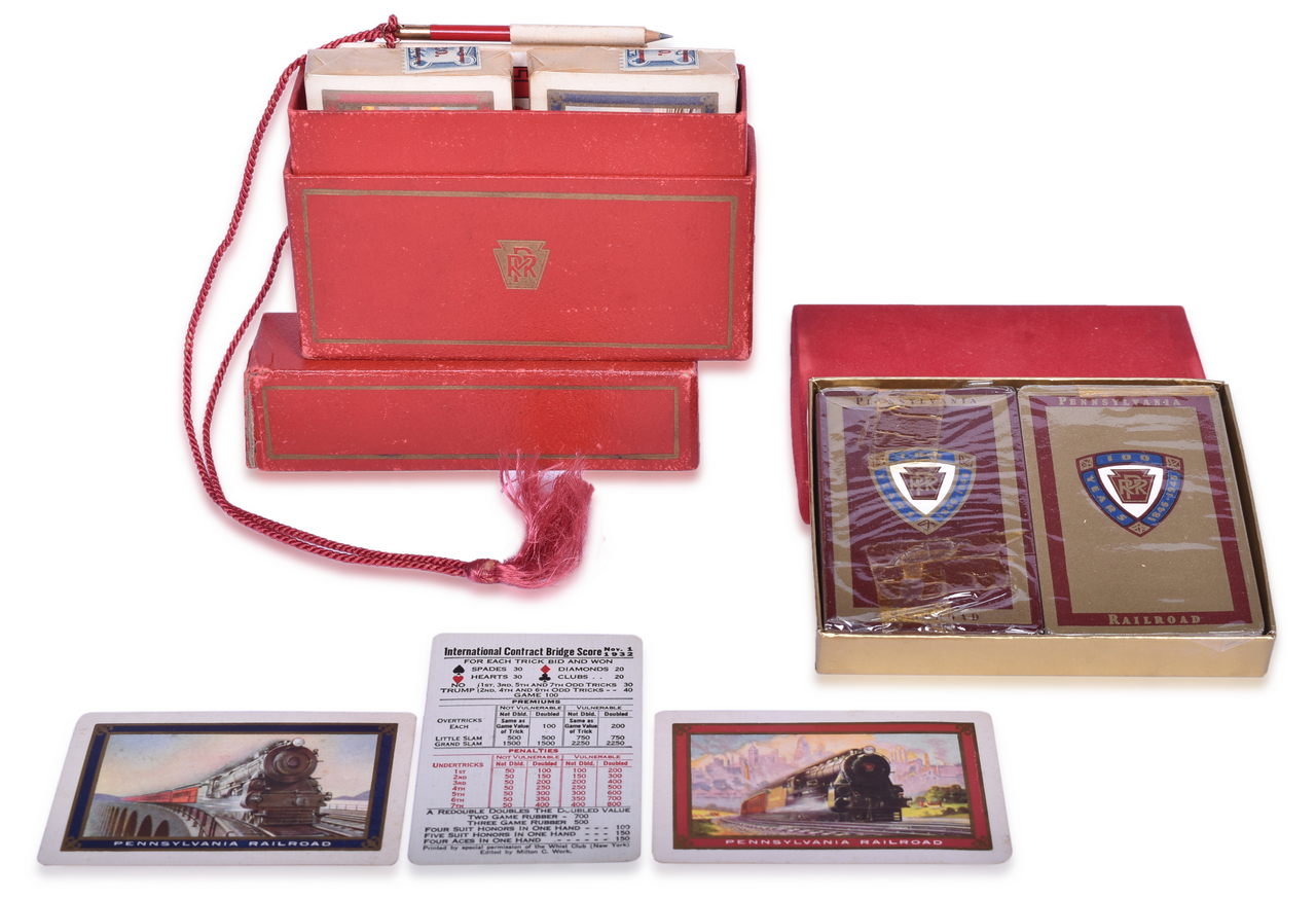 3169 - Pair of Pennsylvania Railroad Playing Card Double Decks Including New Old Stock Contract Bridge Set thumbnail