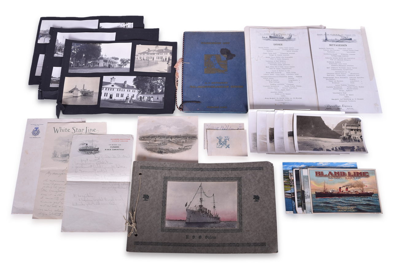 3695 - Collection of 1900s Nautical Steamship Photographs, Post Cards, Menu, Passenger List, and More thumbnail