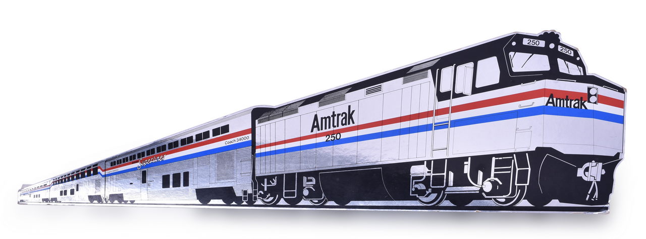 3198 - Amtrak Ticket Agent F40PH / Superliner Cardboard Counter Advertisement thumbnail