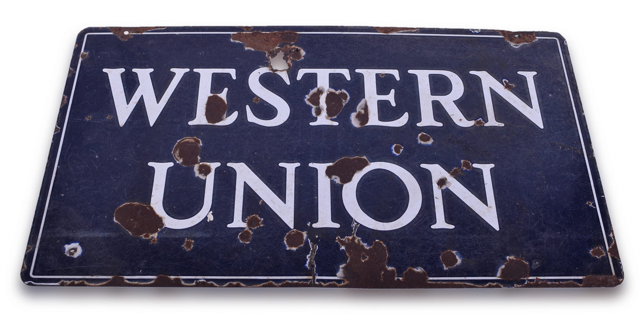 3216 - Western Union Double Sided Porcelain Sign thumbnail