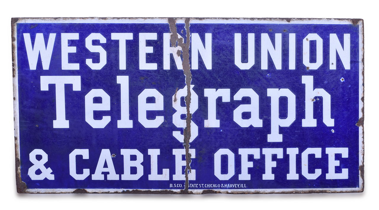 3218 - Western Union Telegraph and Cable Porcelain Flange Sign thumbnail