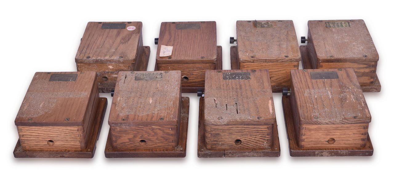 3221 - Eight Ceeco Chicago Graybar Type GBU-501E Wooden Supply Boxes thumbnail