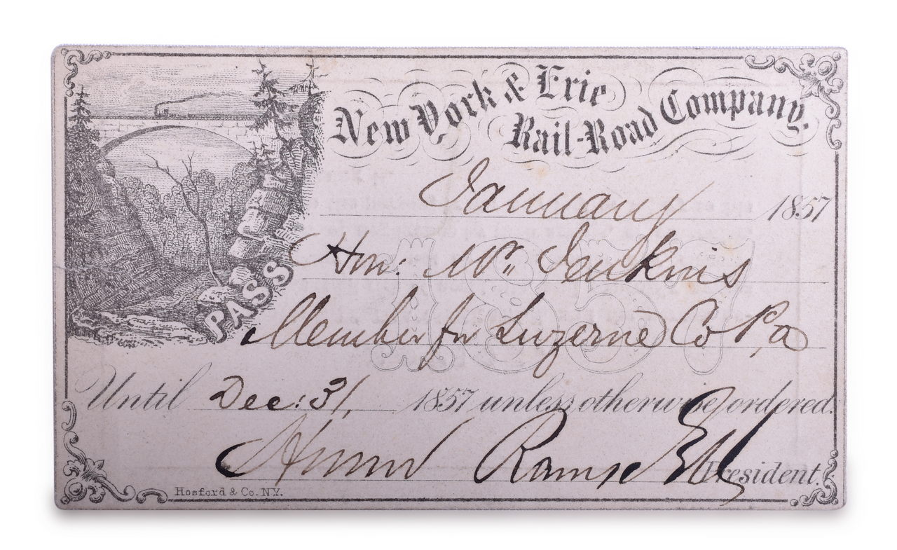 3228 - 1857 New York and Erie Railroad Company Annual Pass thumbnail