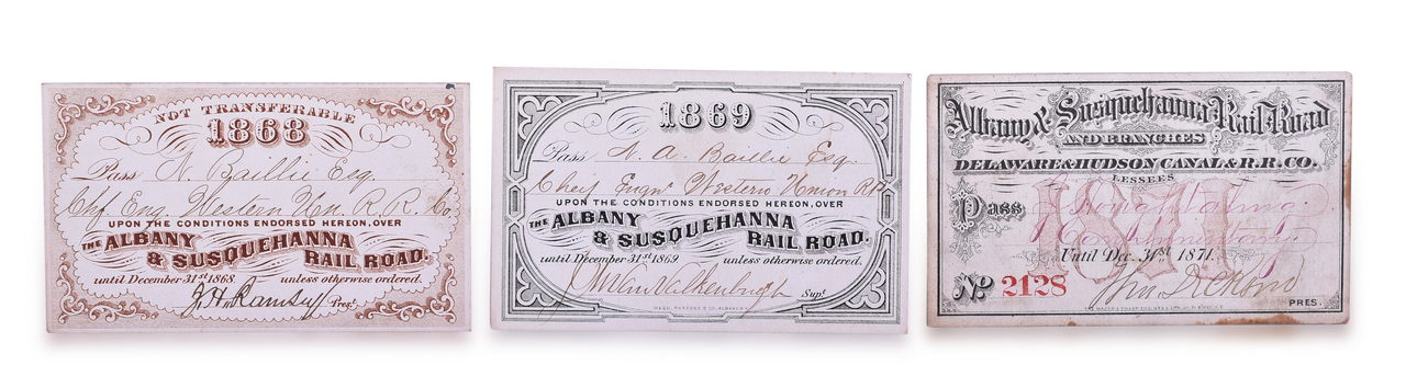 3230 - Three Albany & Susquehanna Railroad Annual Passes - 1868, 1869, and 1871 thumbnail