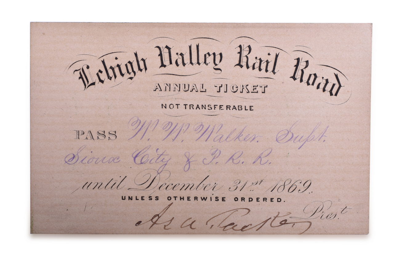 3234 - 1869 Lehigh Valley Railroad Annual Pass Signed by Asa Packer thumbnail