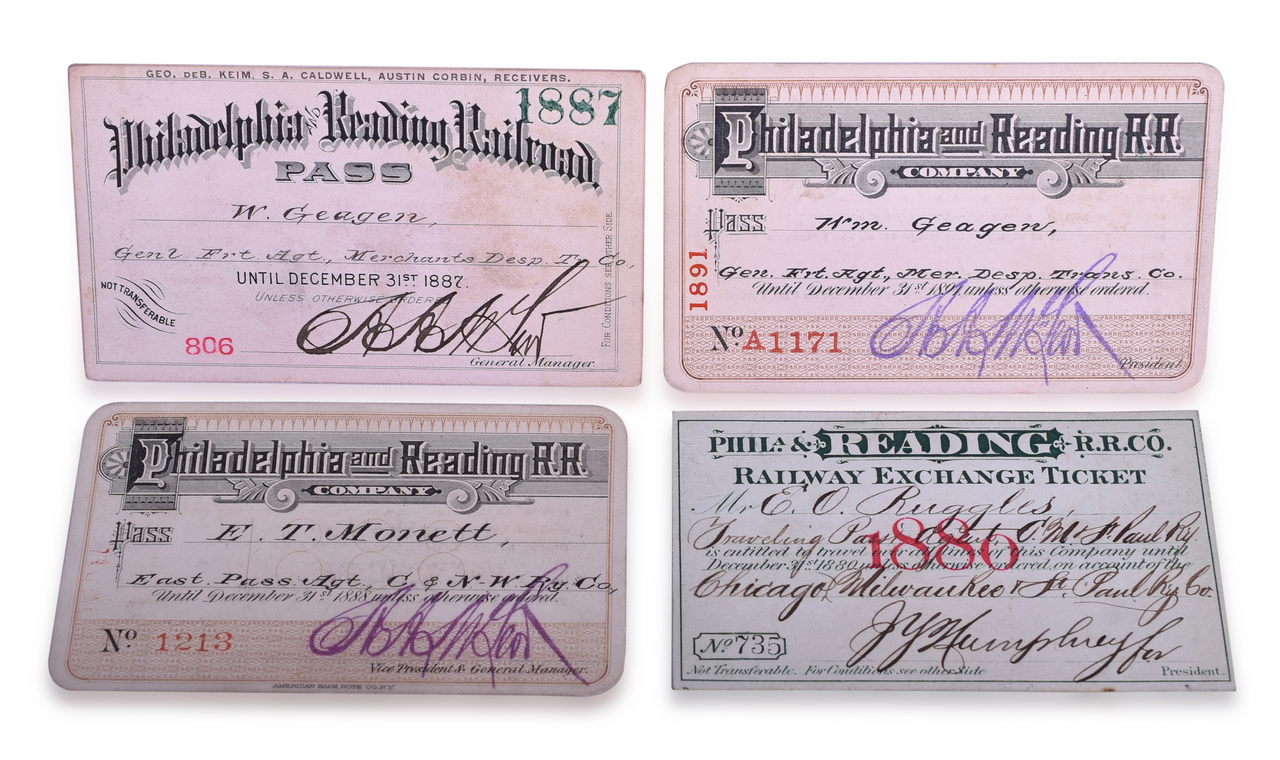 3238 - Four Philadelphia & Reading Railroad Annual Passes - 1886, 1887, 1888, and 1891 thumbnail