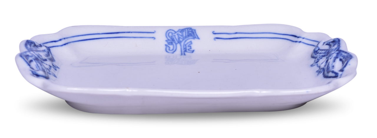 3247 - Atchison, Topeka, And Santa Fe Railroad China Bleeding Blue Rectangular Tray 8 1/2