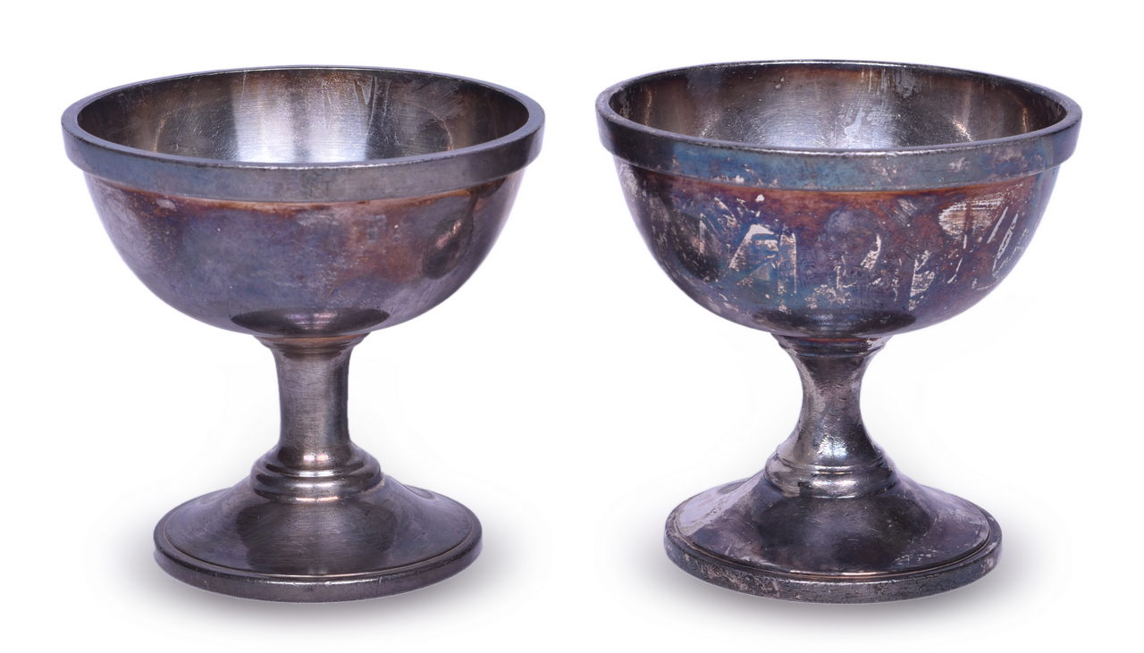 3249 - Two Great Northern Railroad Silver Pedestal Ice Cream Sherbet Cups thumbnail