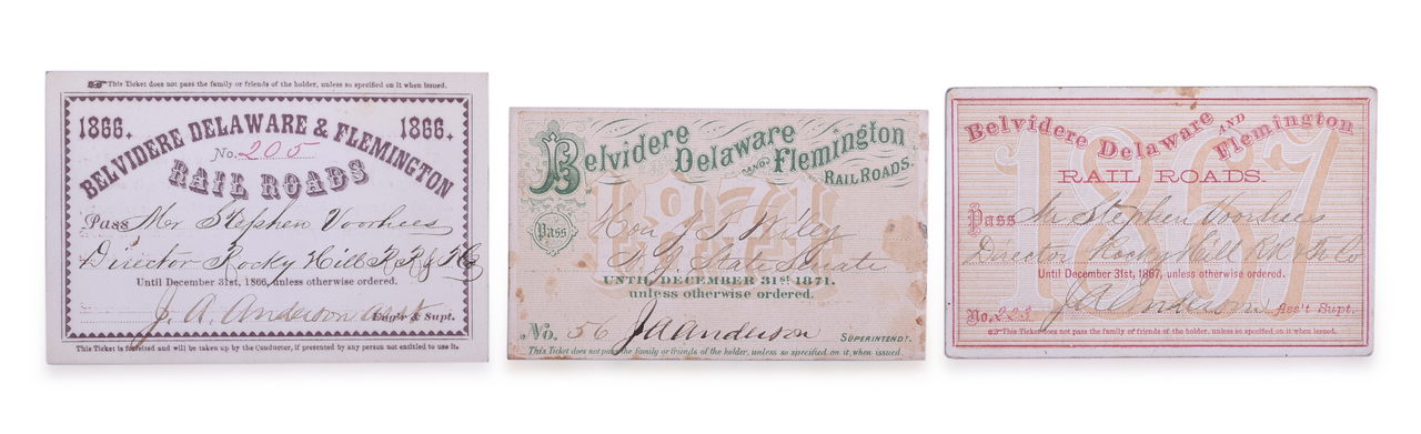 3252 - Three Belvidere Delaware & Flemington Railroad Annual Passes - 1866, 1867, and 1871 thumbnail