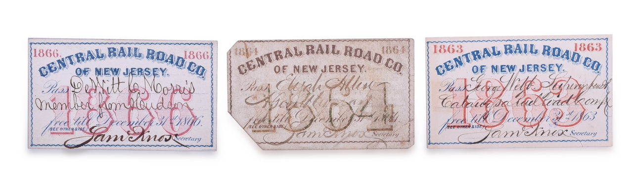 3256 - Three Central Railroad of New Jersey Annual Passes - 1863, 1864, and 1866 thumbnail