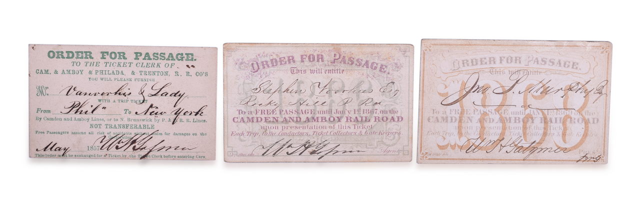 3258 - Three Camden & Amboy Railroad Annual and Trip Passes - 1857, 1866, and 1868 thumbnail
