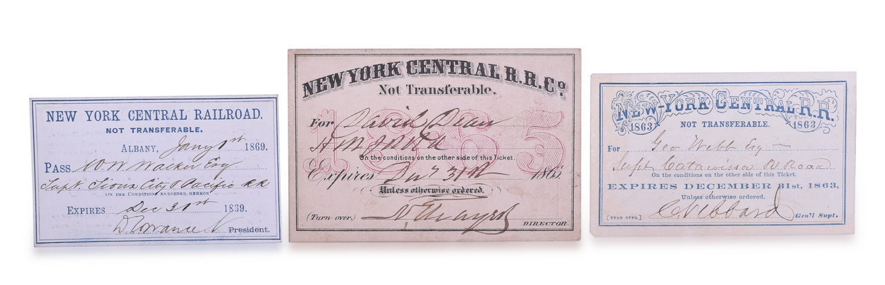 3262 - Three New York Central Railroad Annual Passes - 1863, 1865, and 1869 thumbnail
