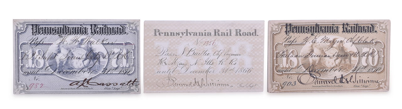 3264 - Three Pennsylvania Railroad Annual Passes - 1866, 1870, and 1871 thumbnail