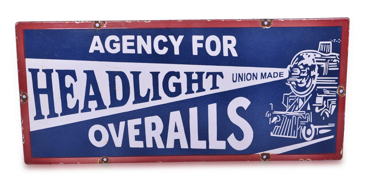 3265 - Agency For Headlight Overalls Union Made Reproduction Porcelain Sign thumbnail