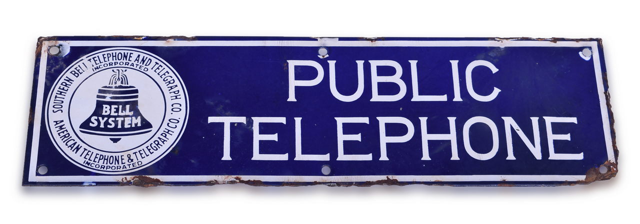 3266 - Southern Bell System Public Telephone Single Sided Porcelain Sign thumbnail