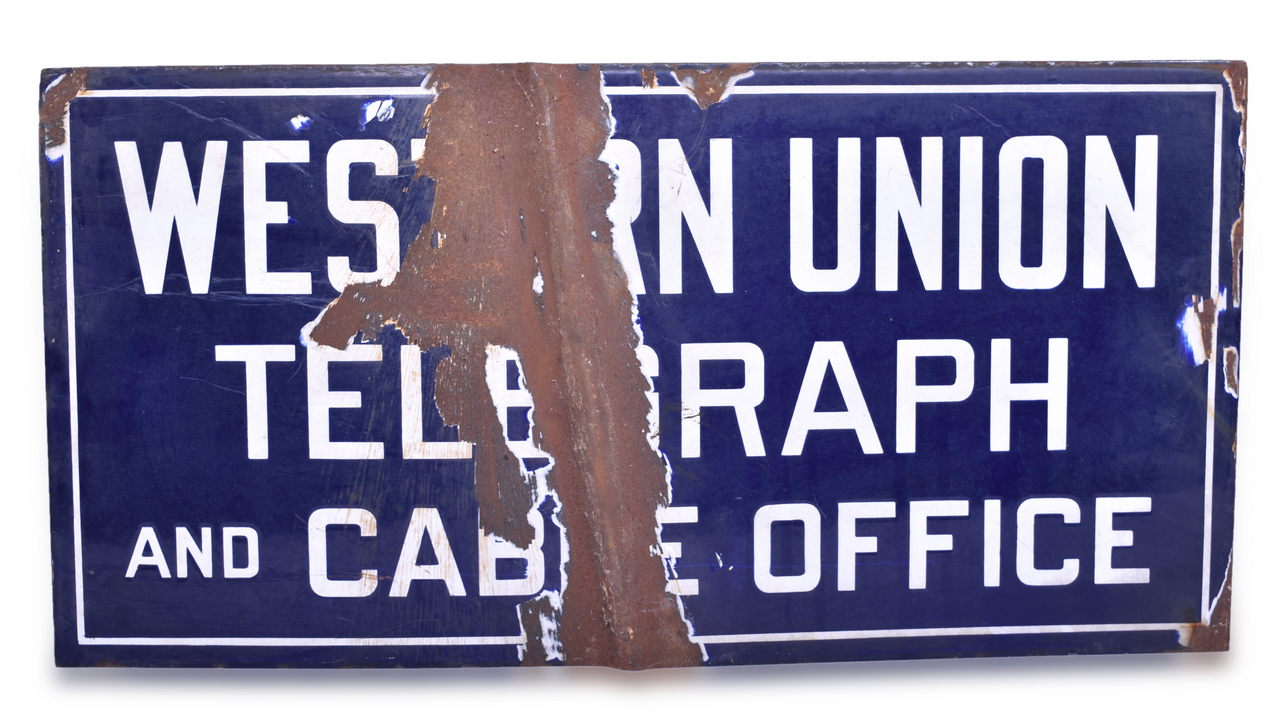 3269 - Western Union Telegraph and Cable Office Porcelain Flange Sign thumbnail