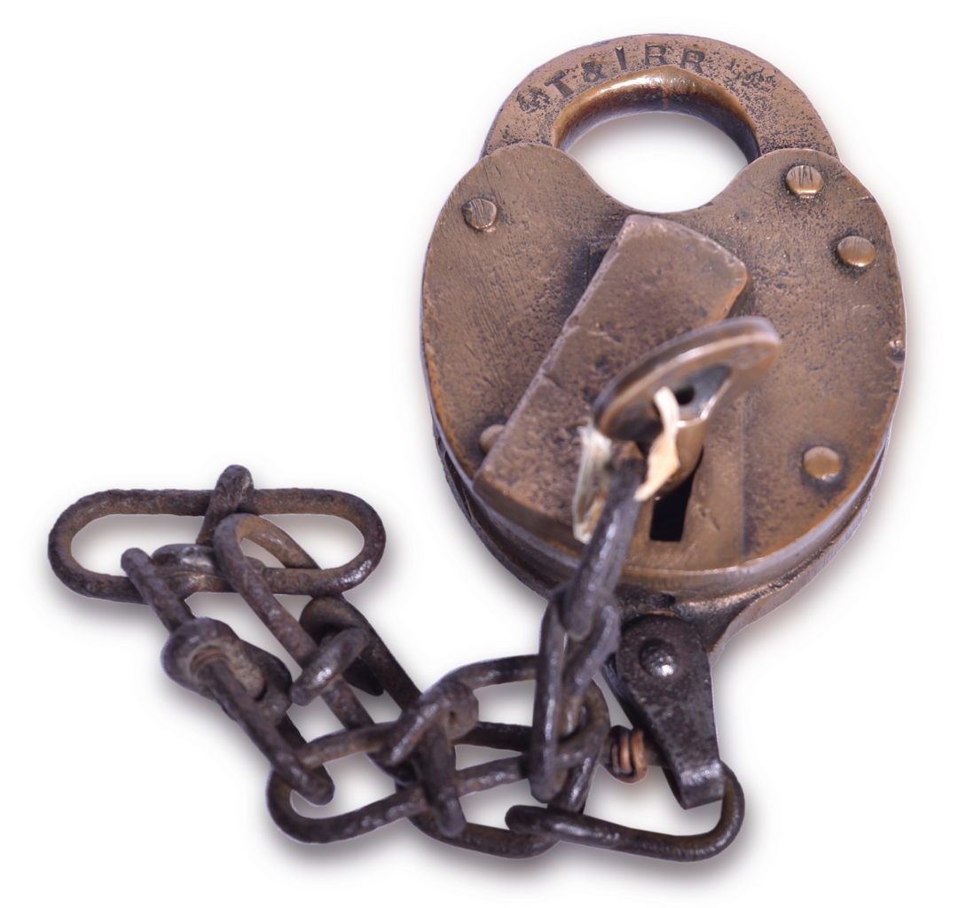 3277 - Toledo & Indiana Railroad Brooks & Co. Brass Heart Shaped Lock and Key thumbnail