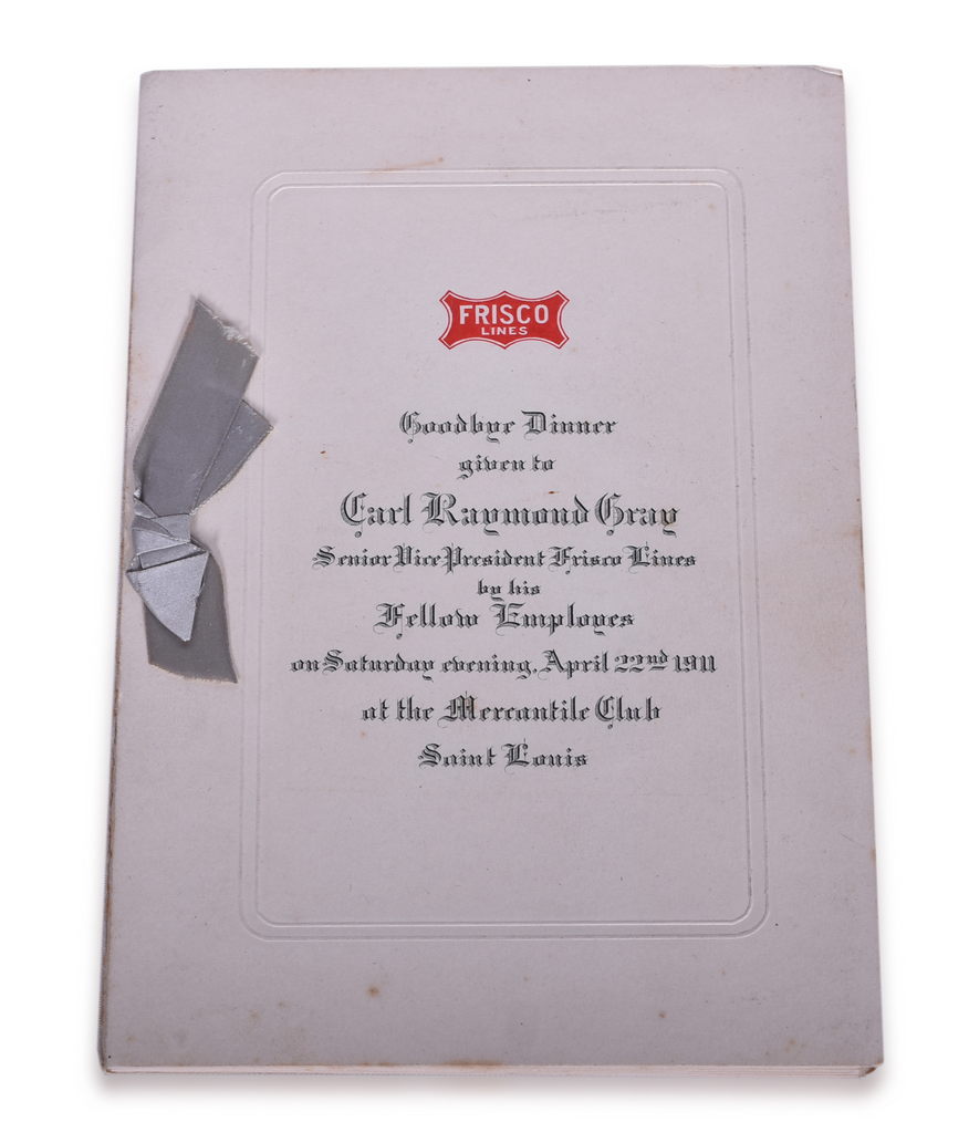 3300 - 1911 Frisco Lines Railroad Goodbye Dinner Menu for Carl Raymond Gray thumbnail