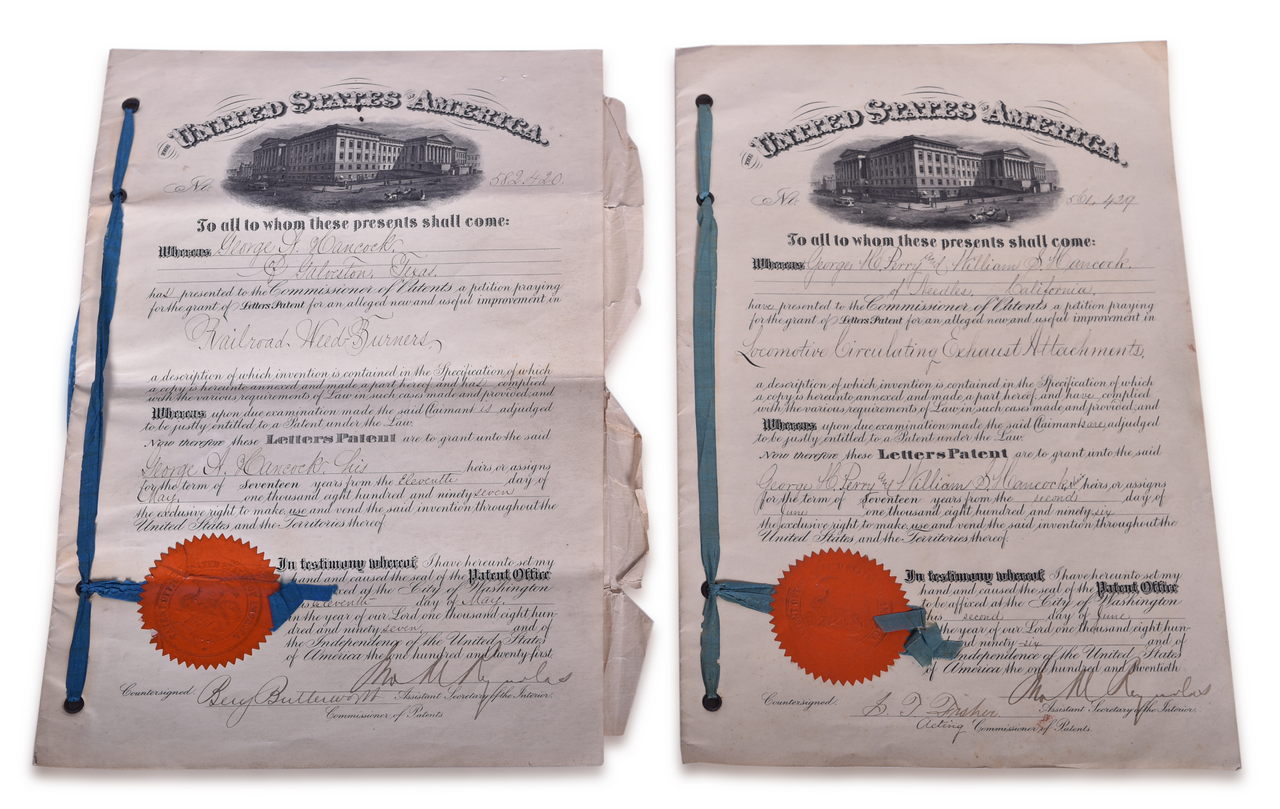 3302 - Two US Letters Patents for Railroad Weed Burners and Locomotive Circulating Exhaust Attachments thumbnail