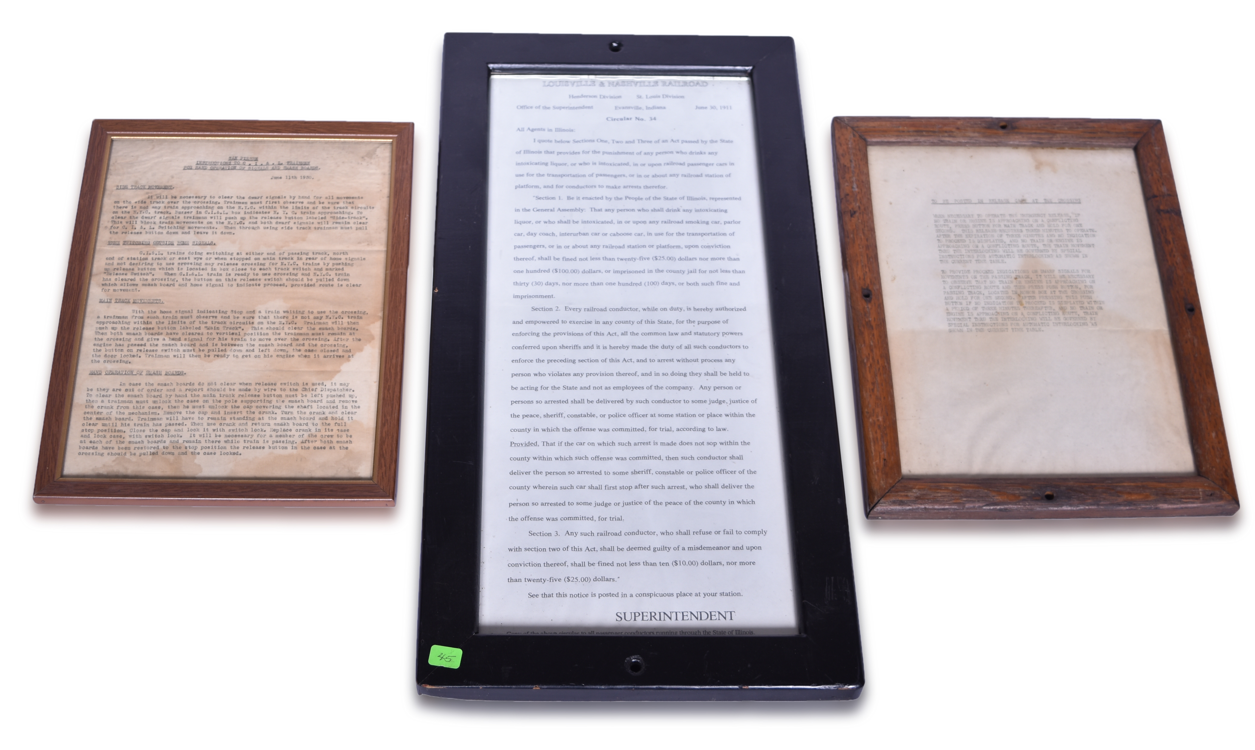 3320 - Framed Railroad Interlocking and Signal Instructions and Circular - Louisville and Nashville and Monon thumbnail