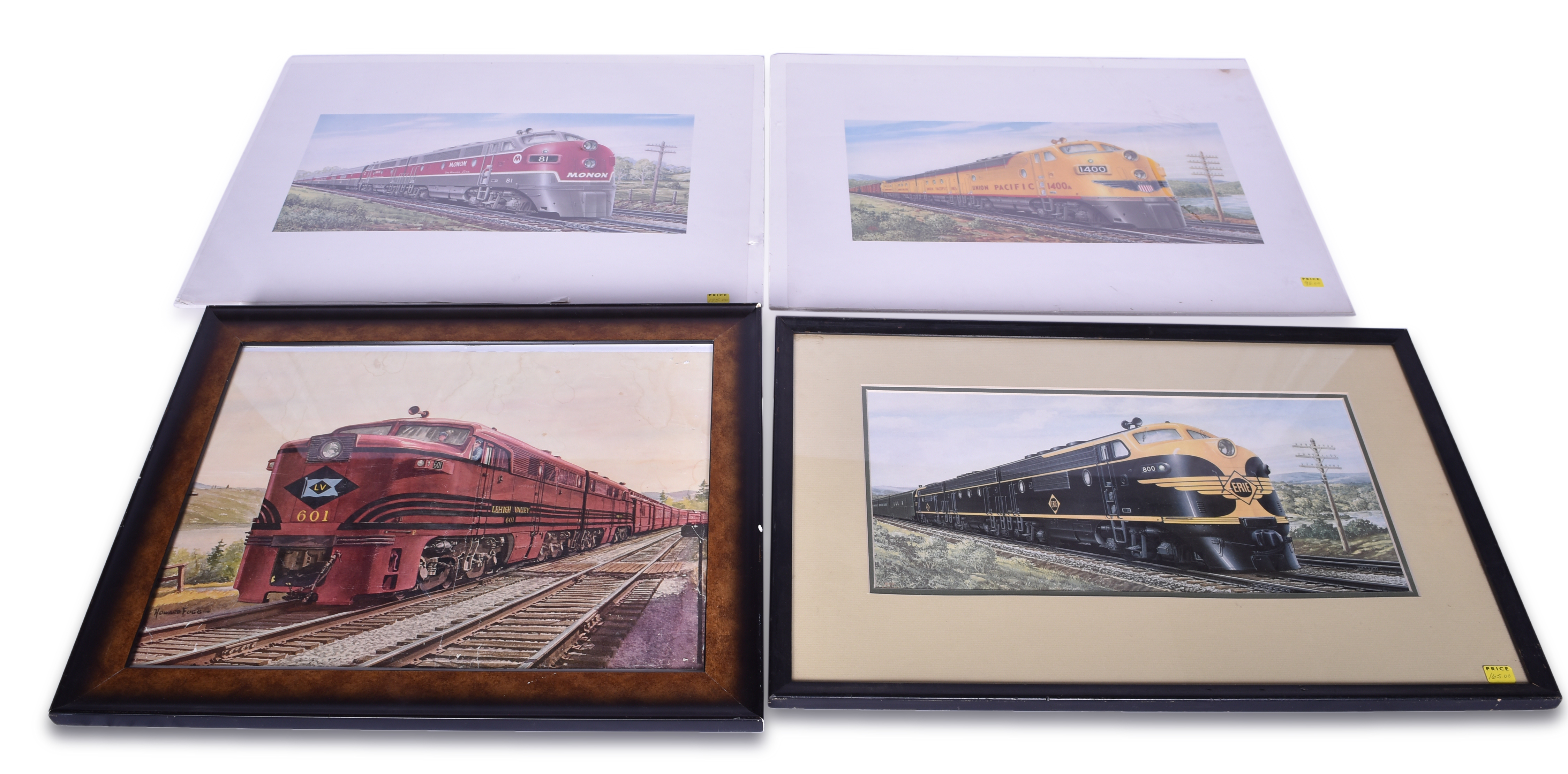 3323 - Four Ben Dedek and Howard Fogg Railroad Advertising Prints - Lehigh Valley, Union Pacific, Monon, and Erie thumbnail