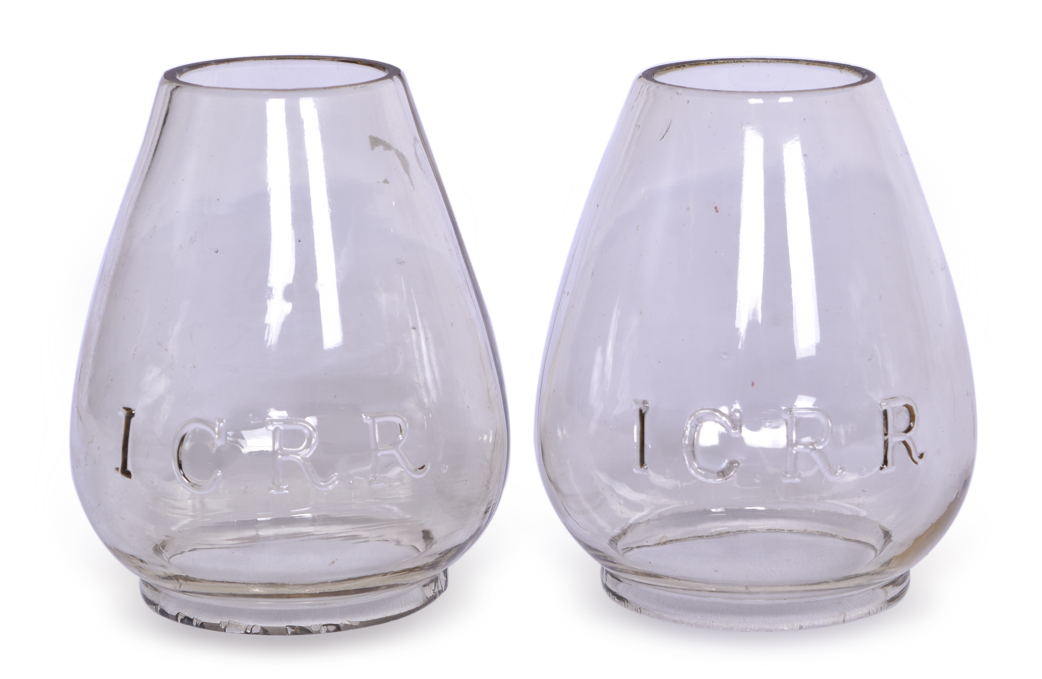 3325 - Pair of Illinois Central Railroad Extended Base Clear Lantern Globes thumbnail