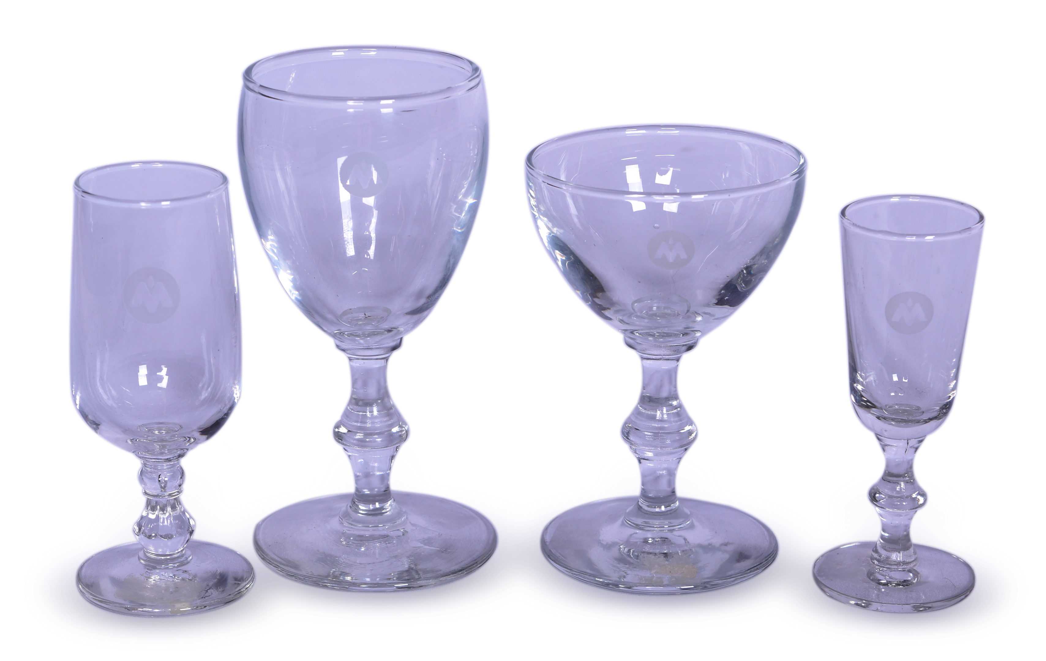 3327 - Set of Four Monon Railroad Stemmed Drinking Glasses - Wine, Champagne, and Cordial thumbnail