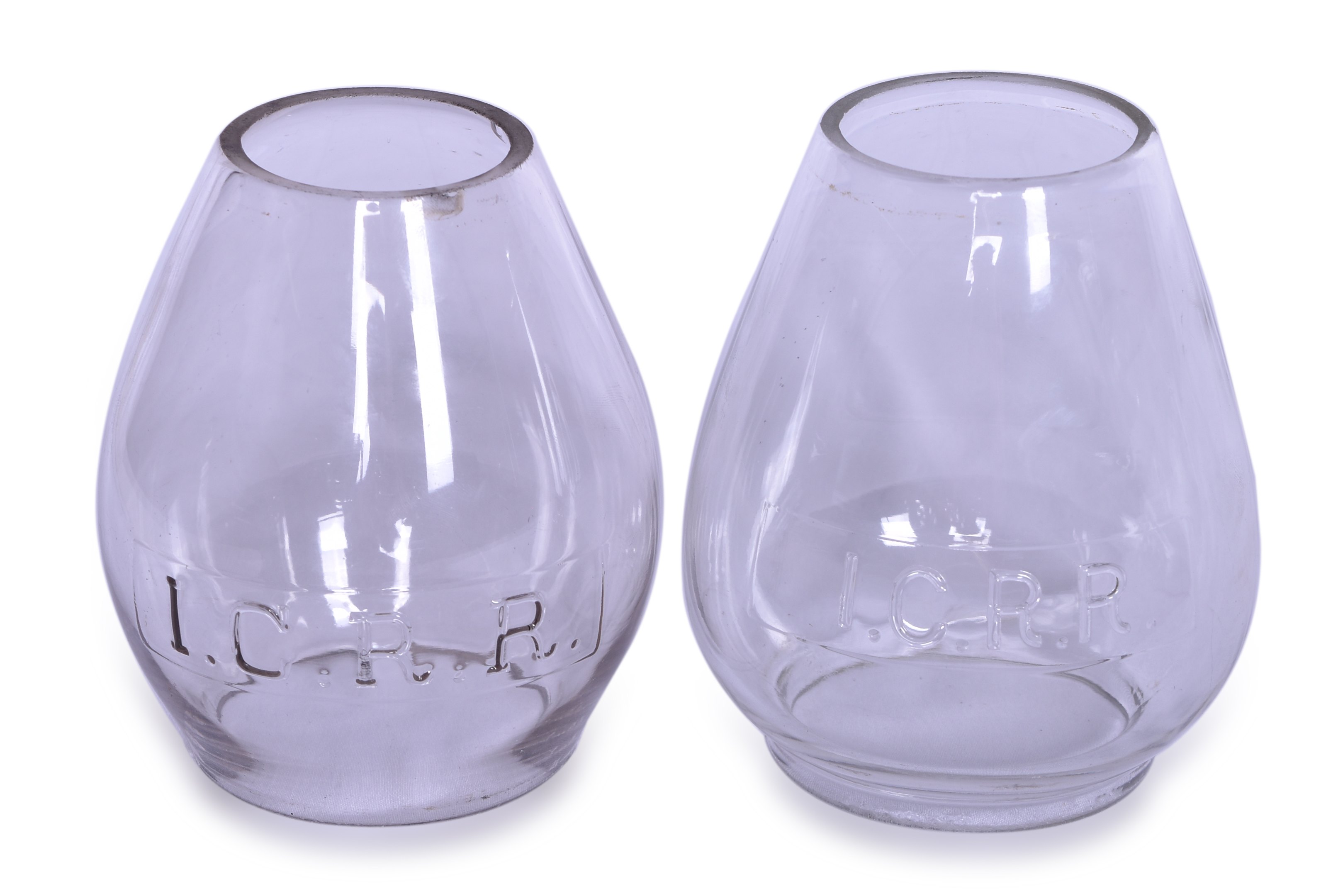 3328 - Pair of Illinois Central Railroad Clear Cast Lantern Globes thumbnail